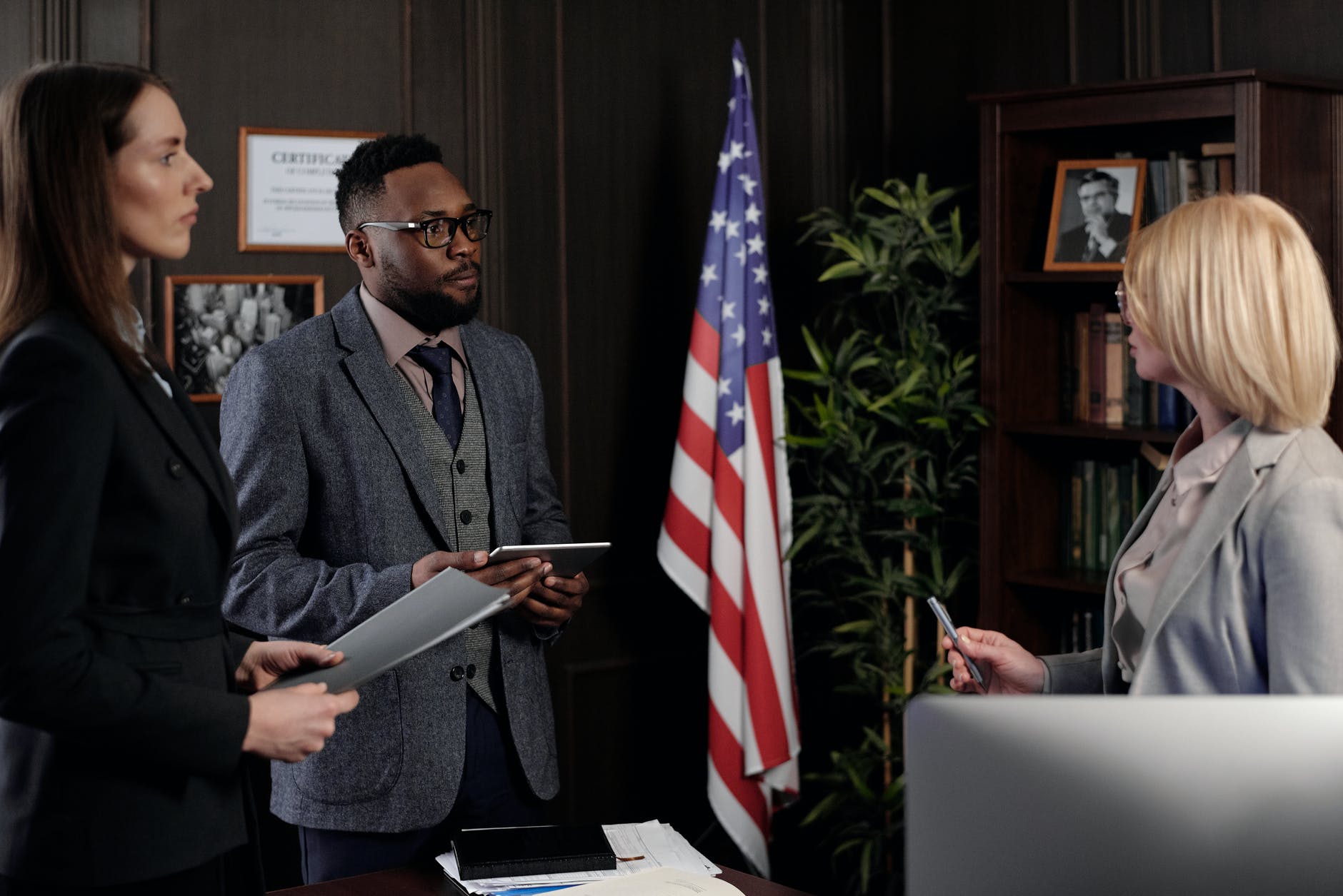 lawyers talking in an office