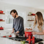 couple at home cooking